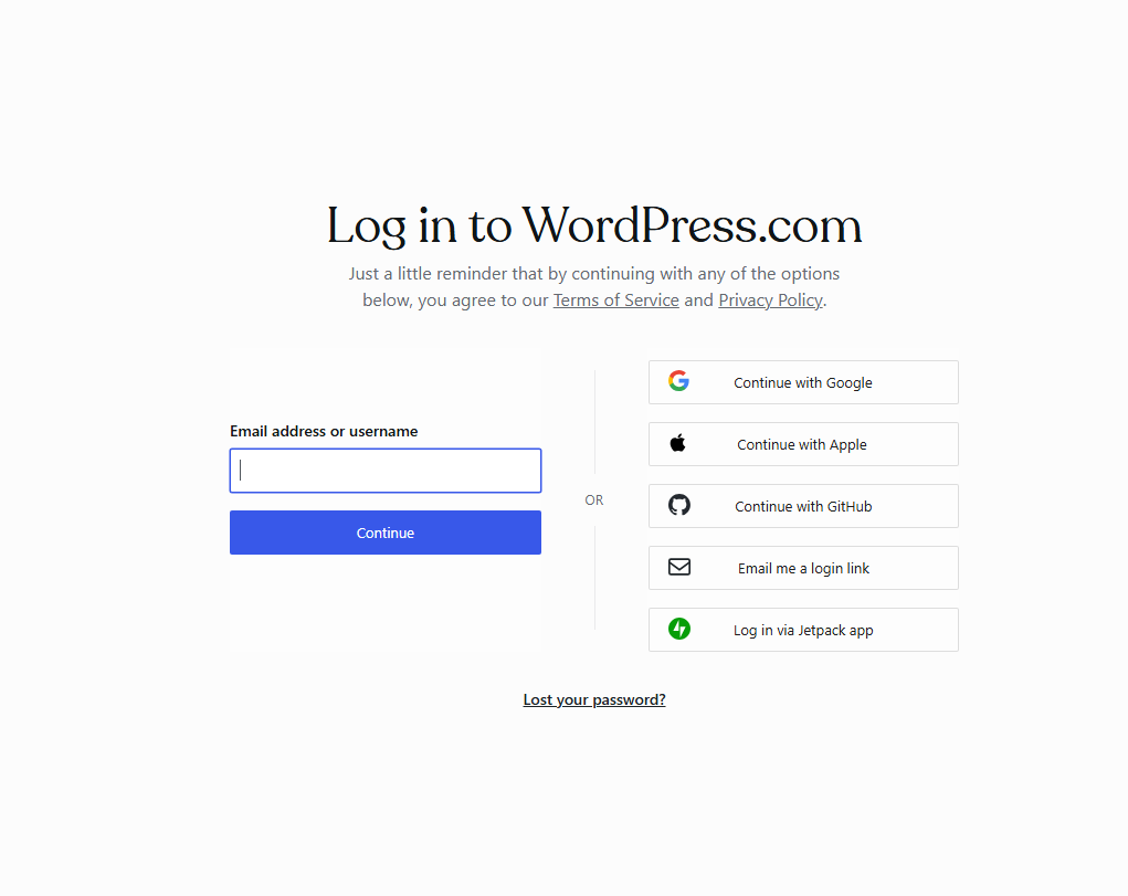Wordpress Login Screen